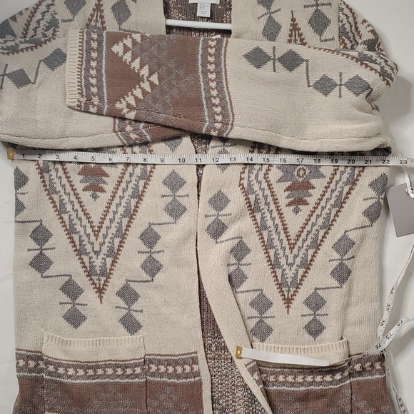 NWT Kenar sz XL 18%Wool Aztec Open Pockets Nude Soft Toned Cardigan Sweater - Picture 7 of 10